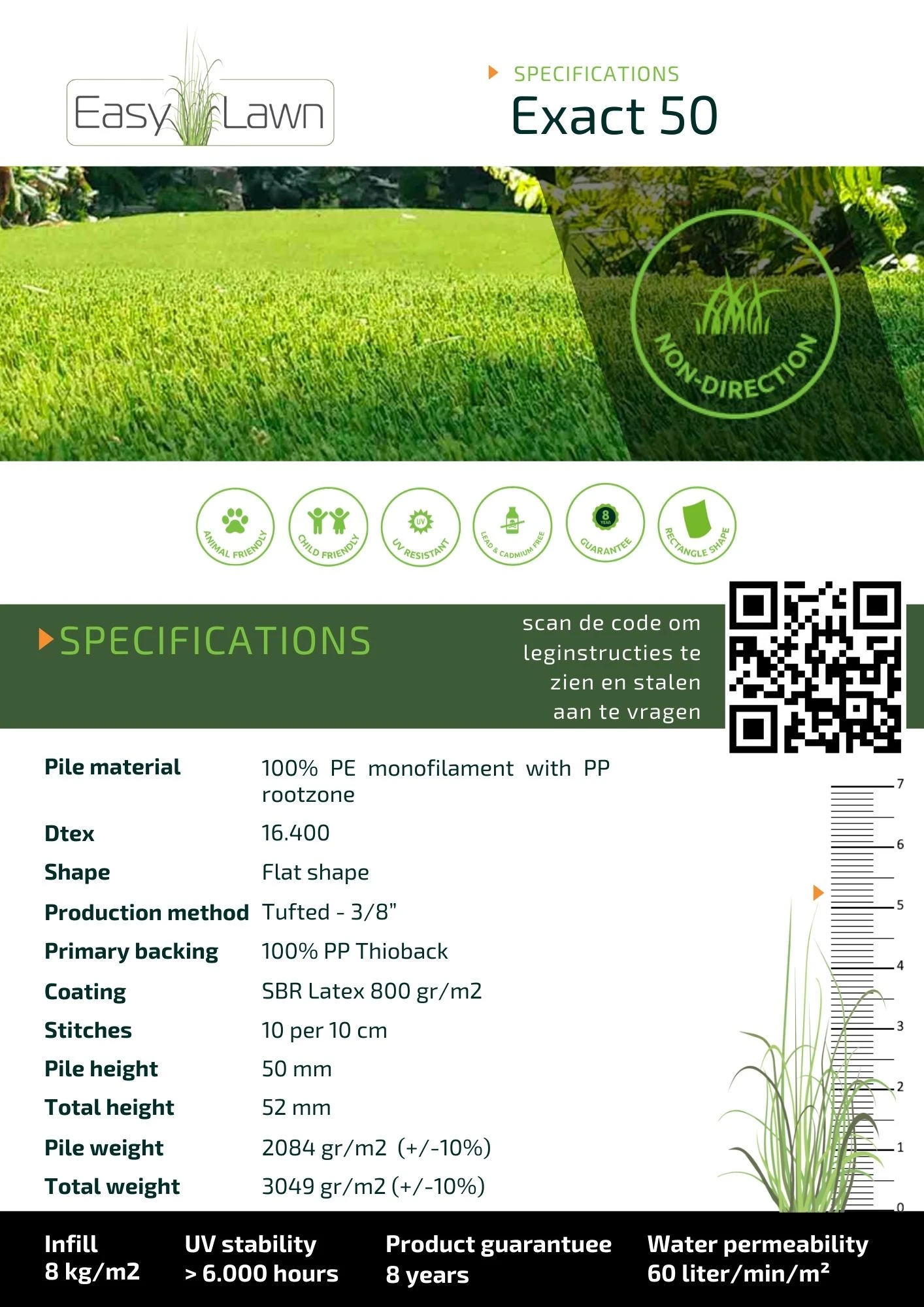Easylawn Kunstgras Exact50 - Breedte 400 cm - Afbeelding 3